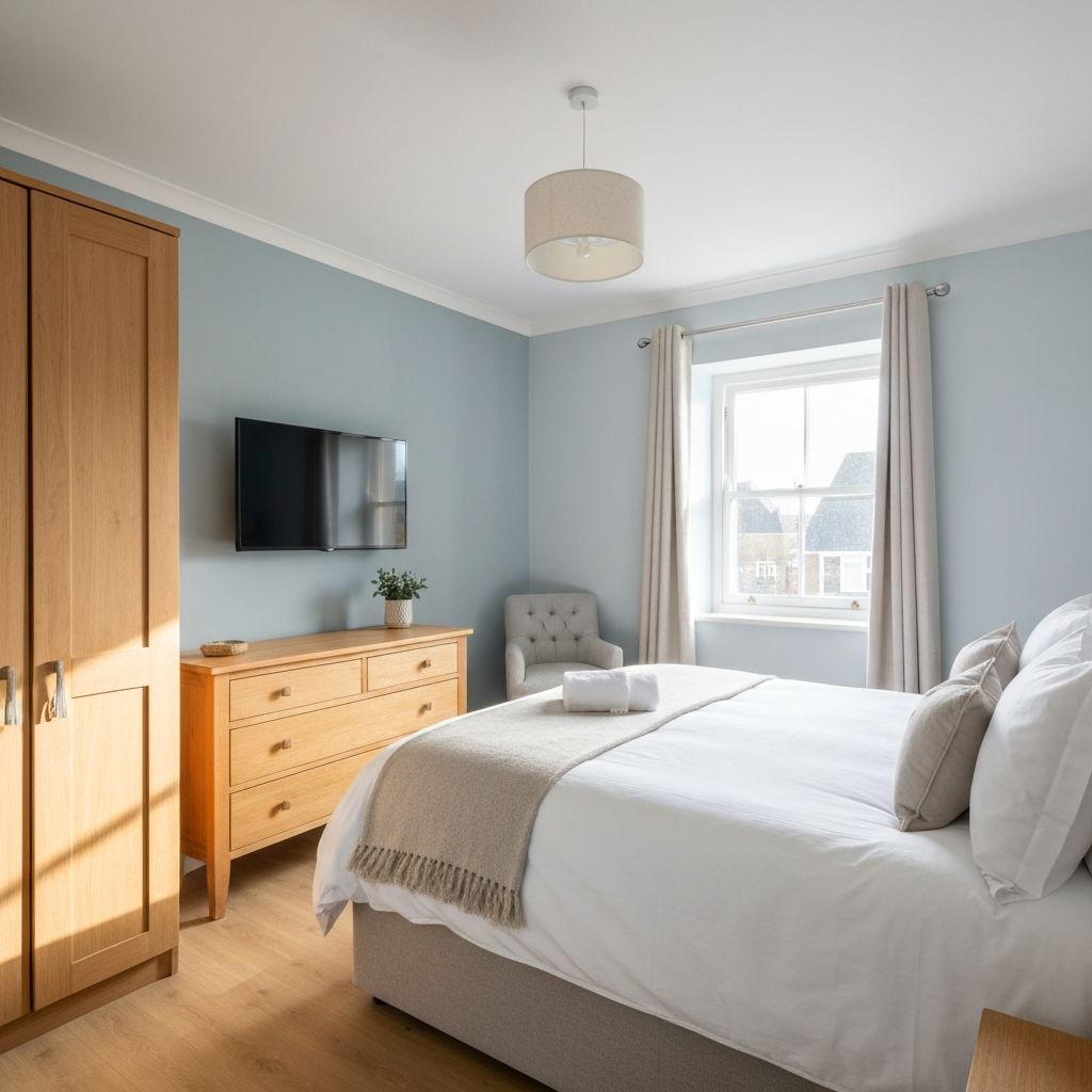 Fresh, clean bedroom prepared for Airbnb guests