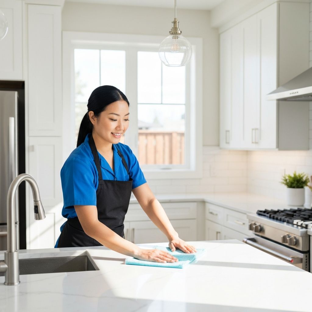 Professional cleaner at work in a Calgary kitchen